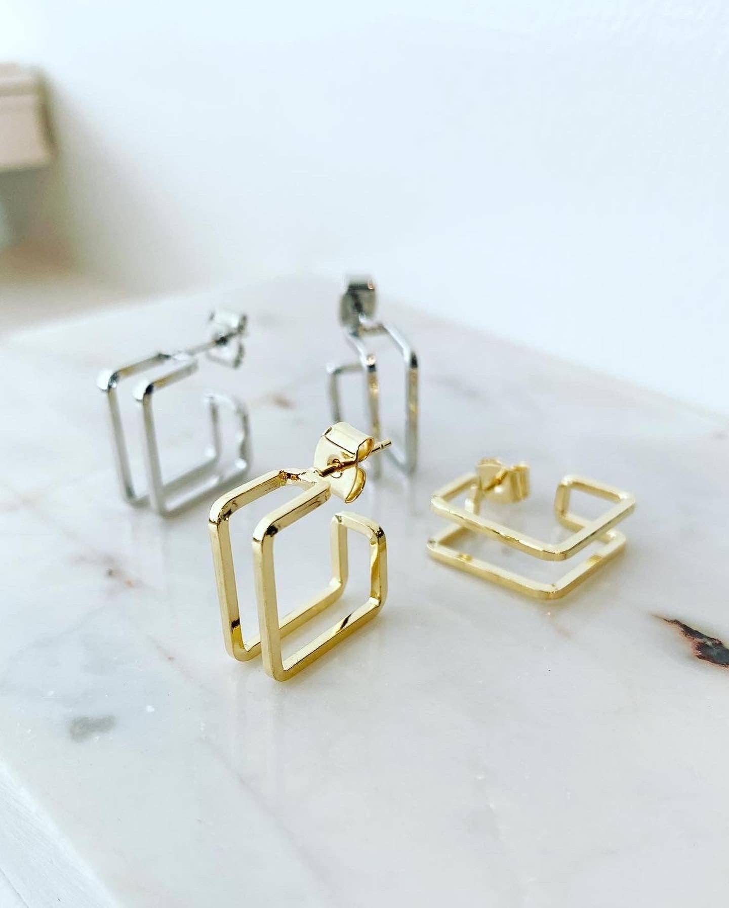 Double Square Hoop Earrings
