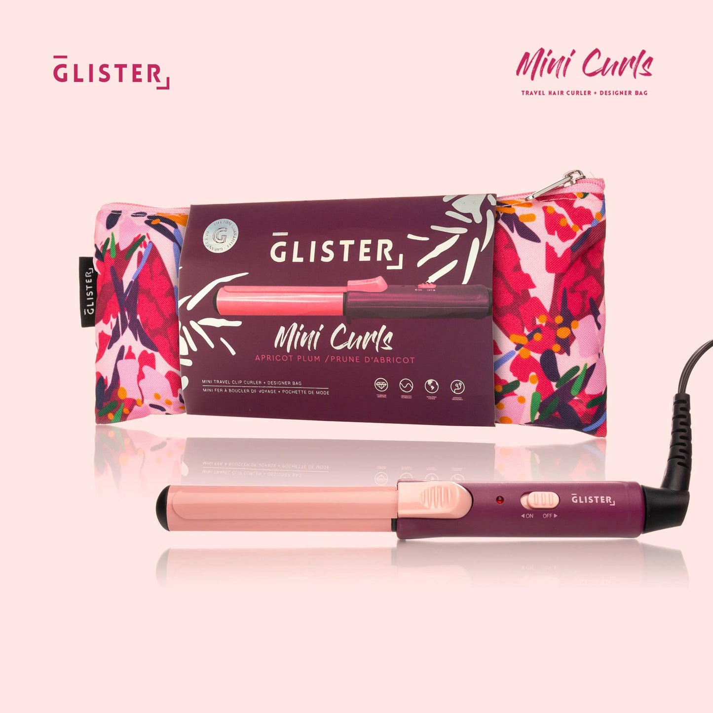 Glister Mini Curls Travel Clip Hair Curler + Designer Pouch