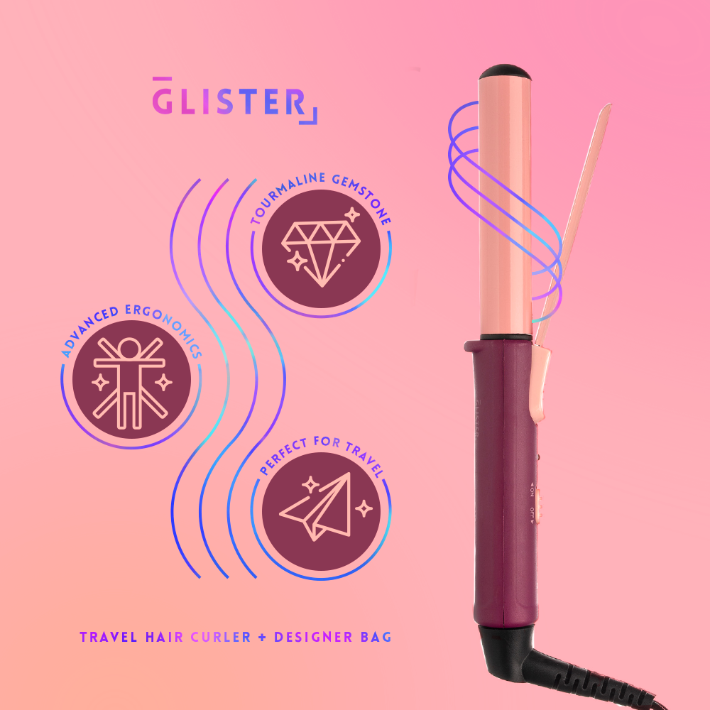 Glister Mini Curls Travel Clip Hair Curler + Designer Pouch