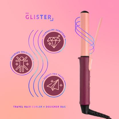 Glister Mini Curls Travel Clip Hair Curler + Designer Pouch