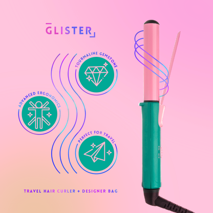 Glister Mini Curls Travel Clip Hair Curler + Designer Pouch