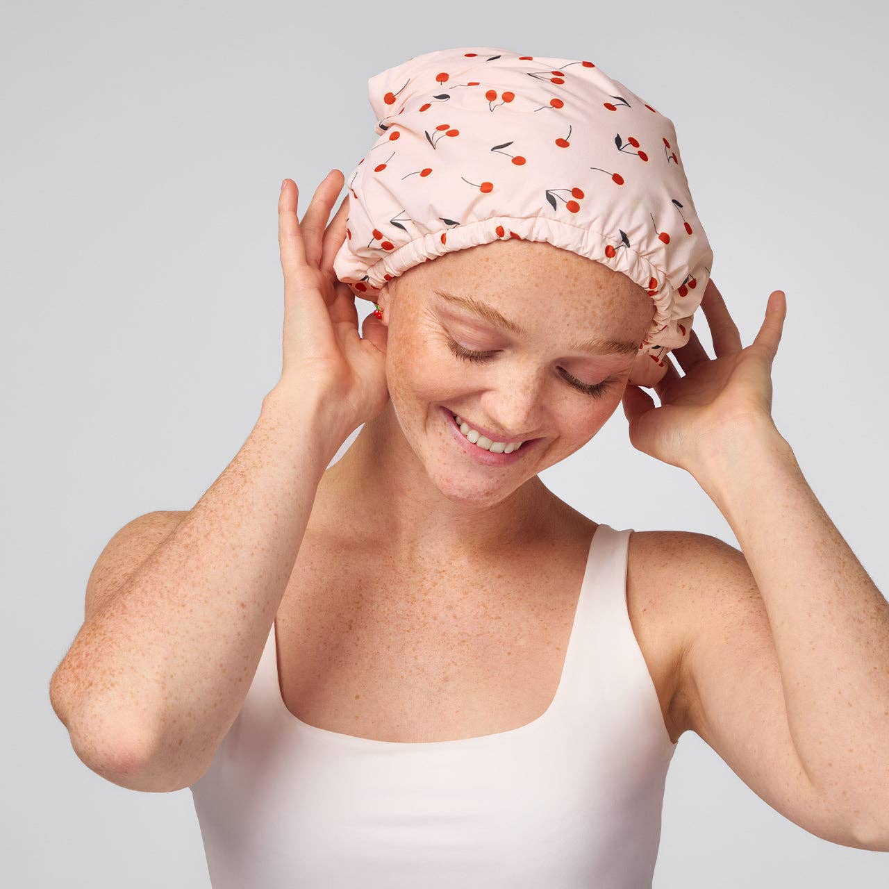 Satin-Lined Flexi Shower Cap - Cherry Print