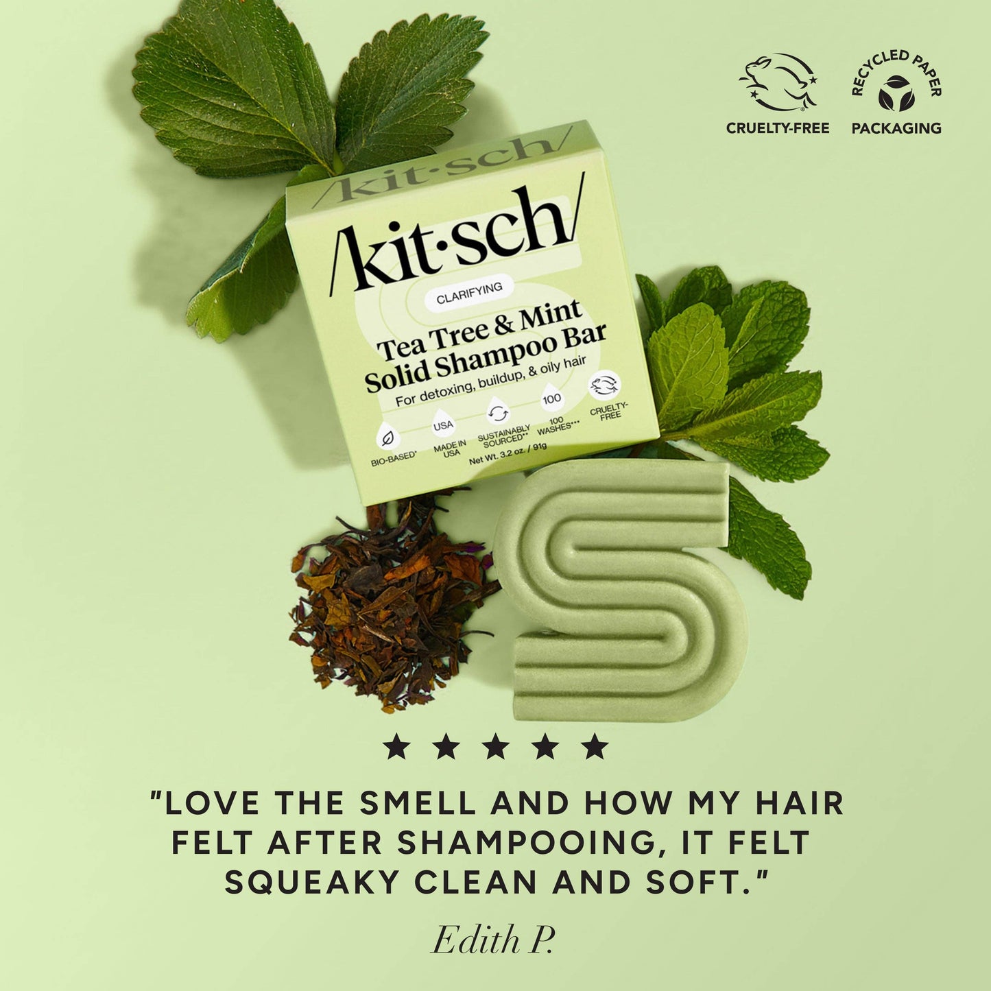 Kitsch Tea Tree & Mint Clarifying Shampoo & Conditioner Solid Bar Combo