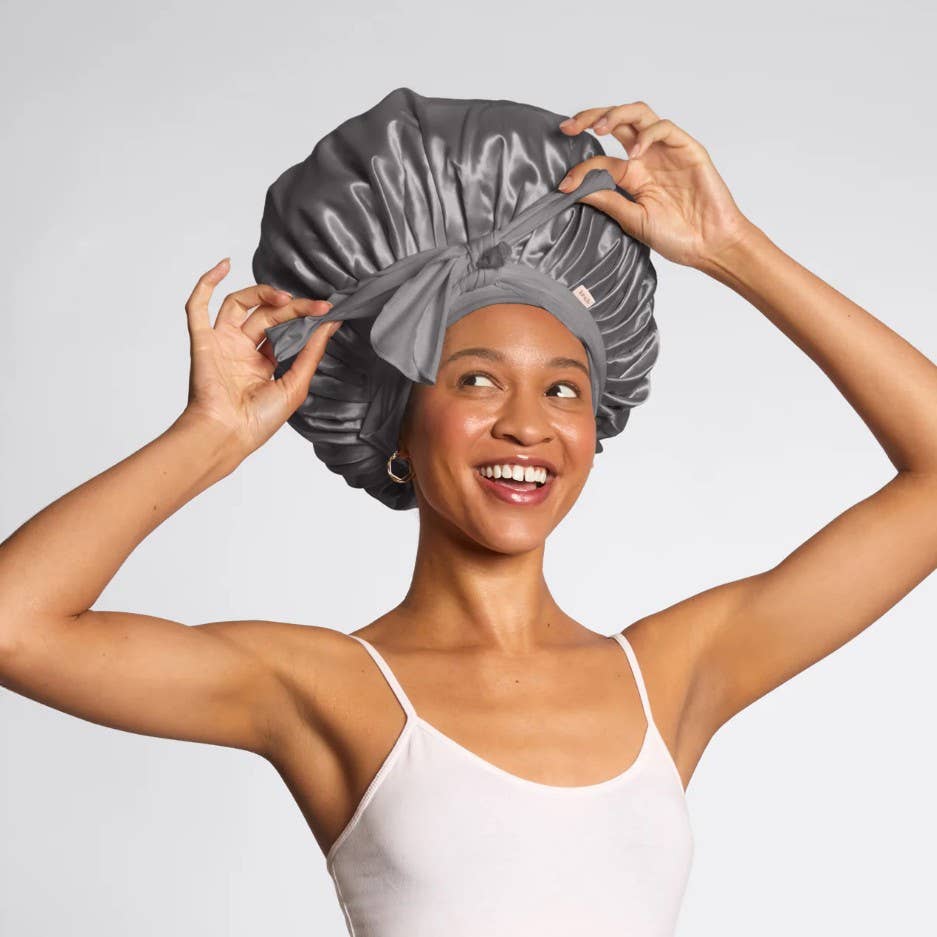 Kitsch Adjustable Oversized Satin Bonnet - Charcoal