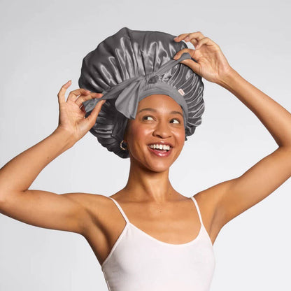 Kitsch Adjustable Oversized Satin Bonnet - Charcoal
